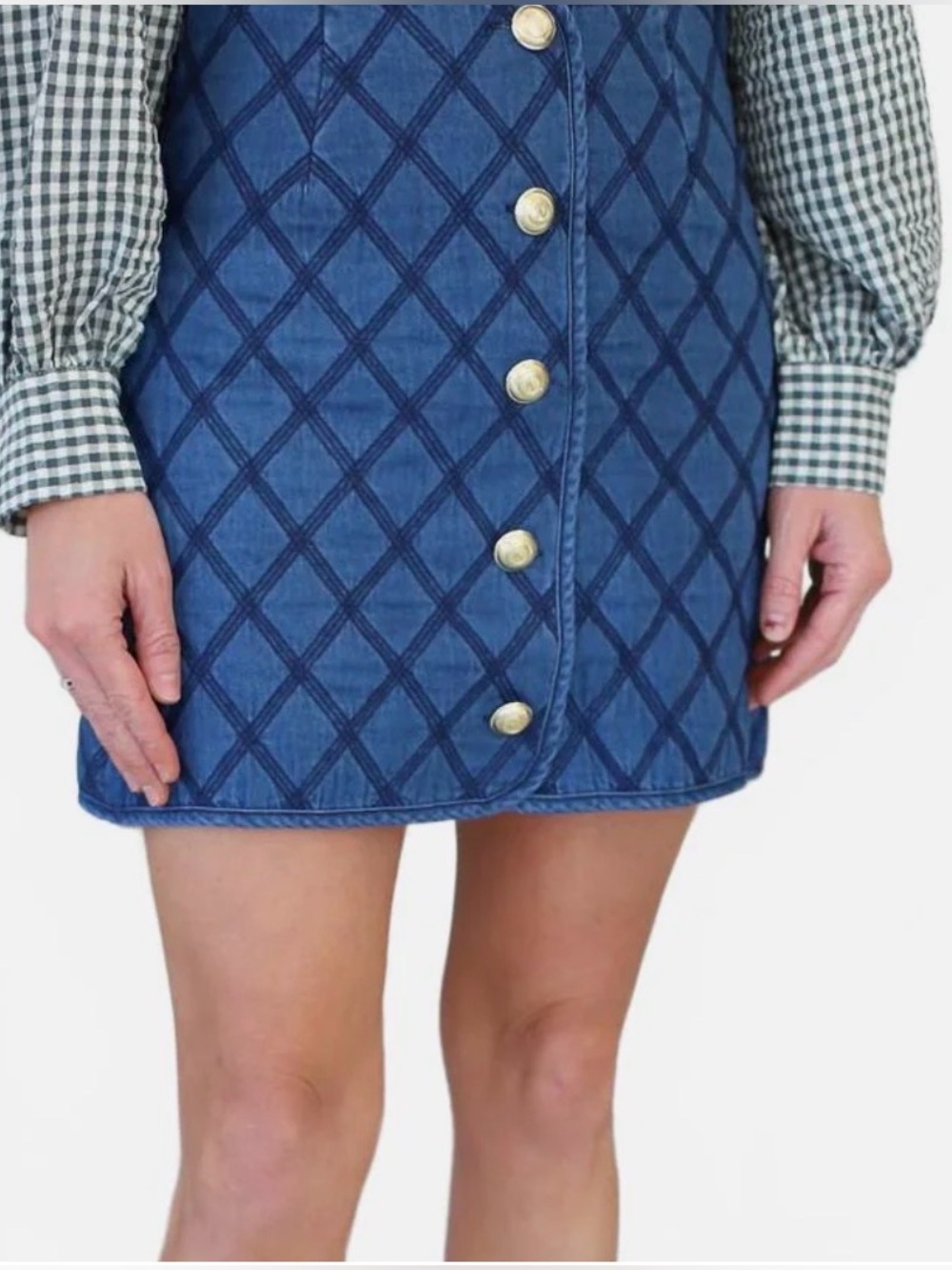 Karlie Blue Quilted Button-Front Mini Skirt NWT